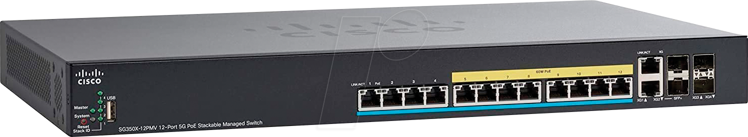 CISCO SG350X12PM - Switch, 16-Port, 5 Gigabit Ethernet, PoE++, RJ45/SFP+, SFP+