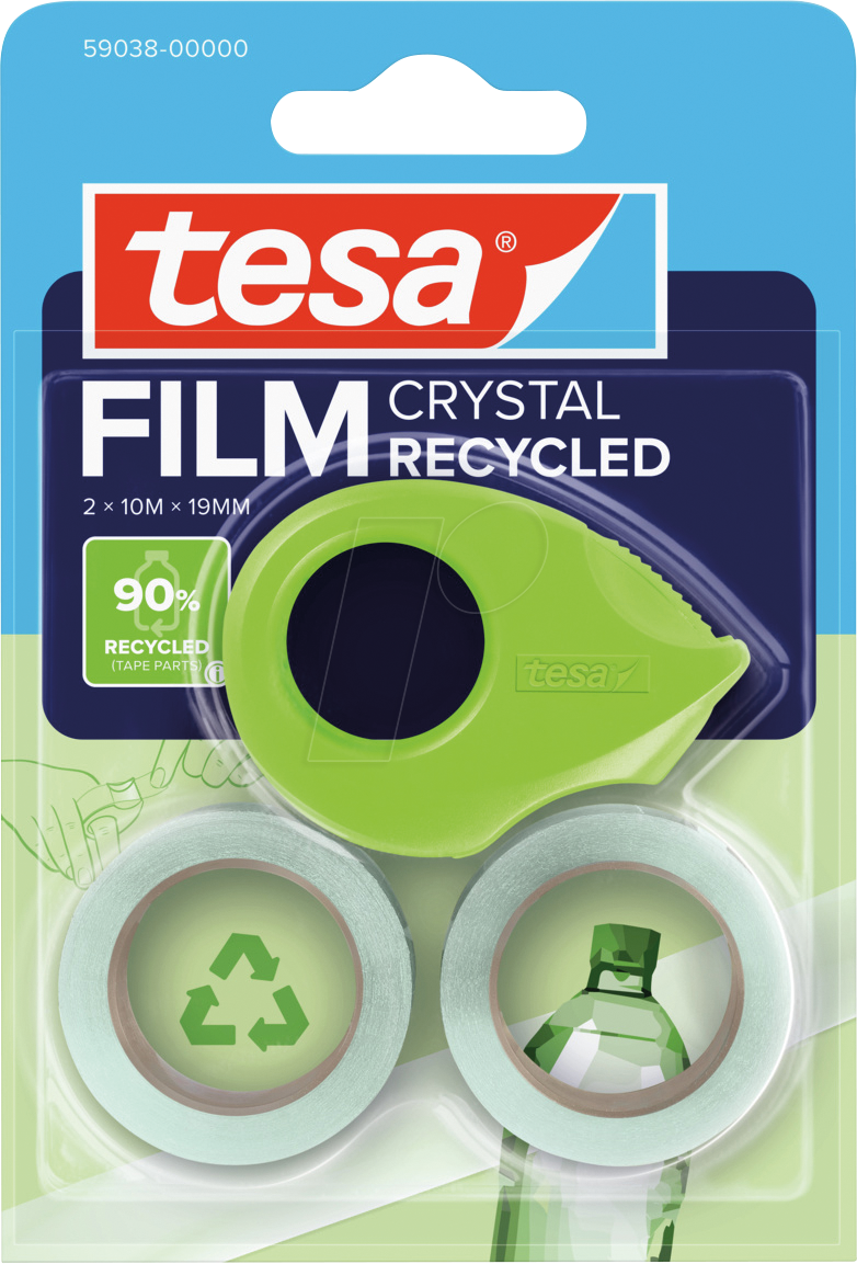 TESA 59038 - tesafilm® Mini Abroller, CRYSTAL RECYCLED, + 2x Rollen