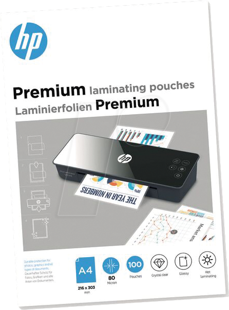 HP PLA9123 - Laminierfolien, Premium, DIN A4, 80 mic, 100 Stück