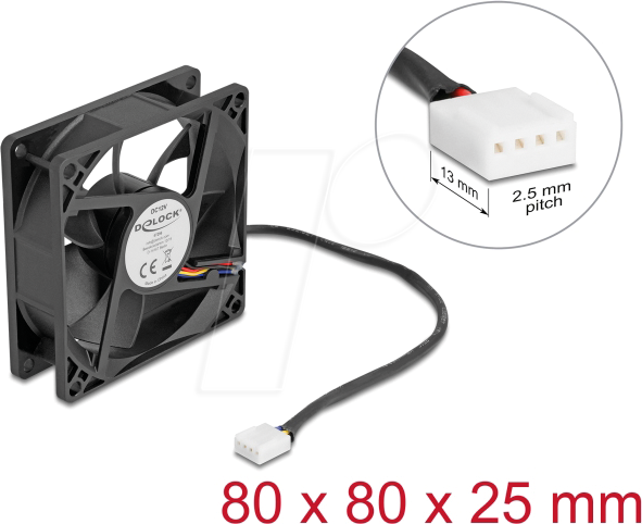 DELOCK 67296 - Axiallüfter 12 V DC, 80 x 80 x 25 mm schwarz