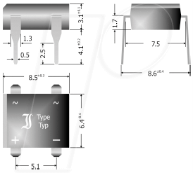 B40D DIO - Brückengleichrichter, 40Vrms, 80 Vrrm, 1 A, DIL