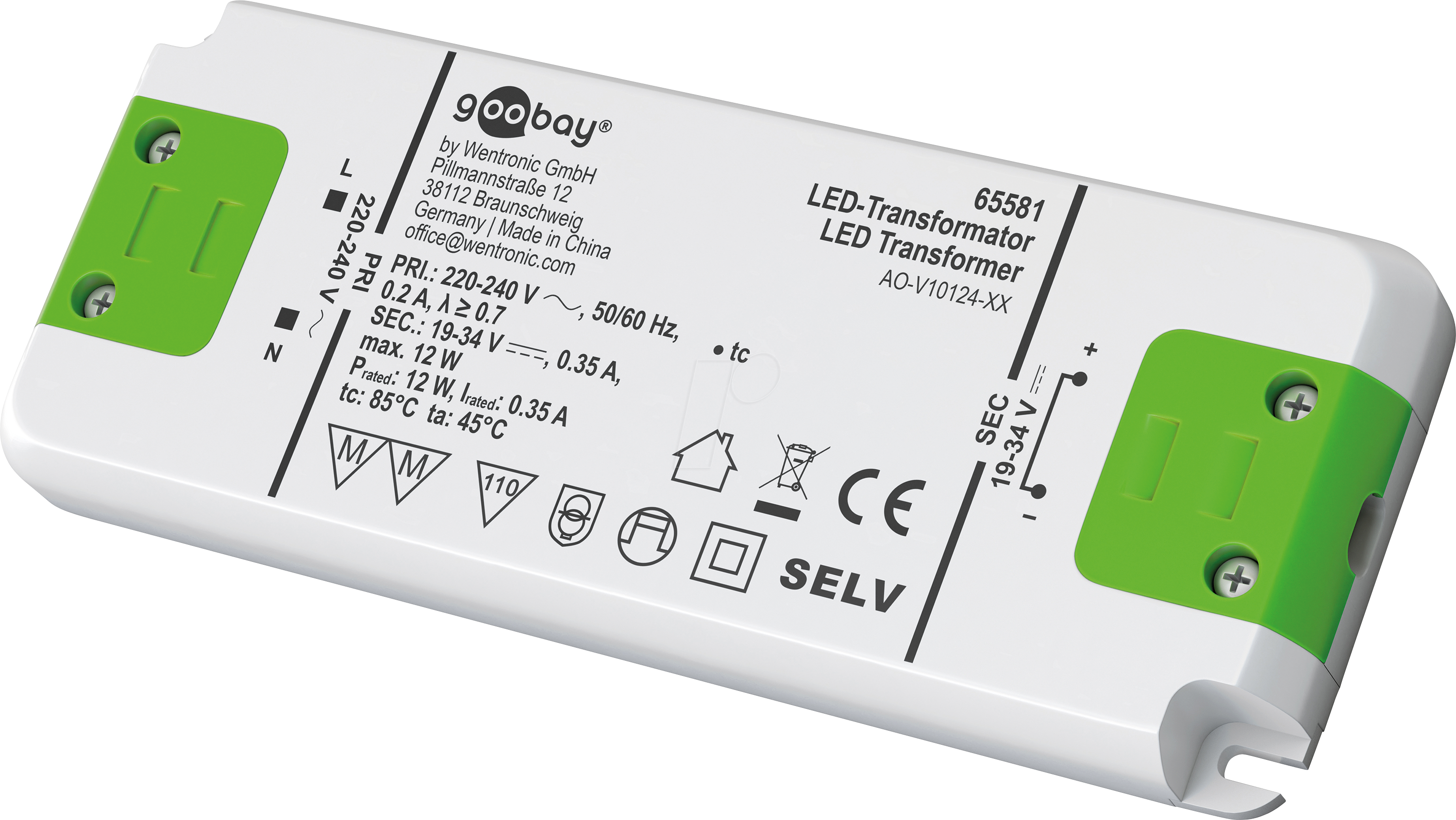 GOOBAY 65581 - LED-Trafo, 12 W, 19-34 V, 350 mA, CC