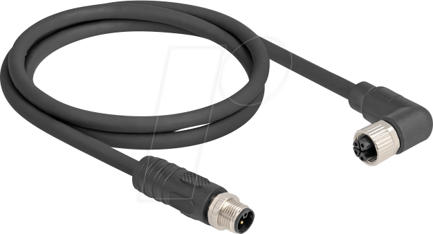 DELOCK 80523 - M12 Kabel L-kodiert 4 Pin Stecker> Buchse rechts gewinkelt PUR