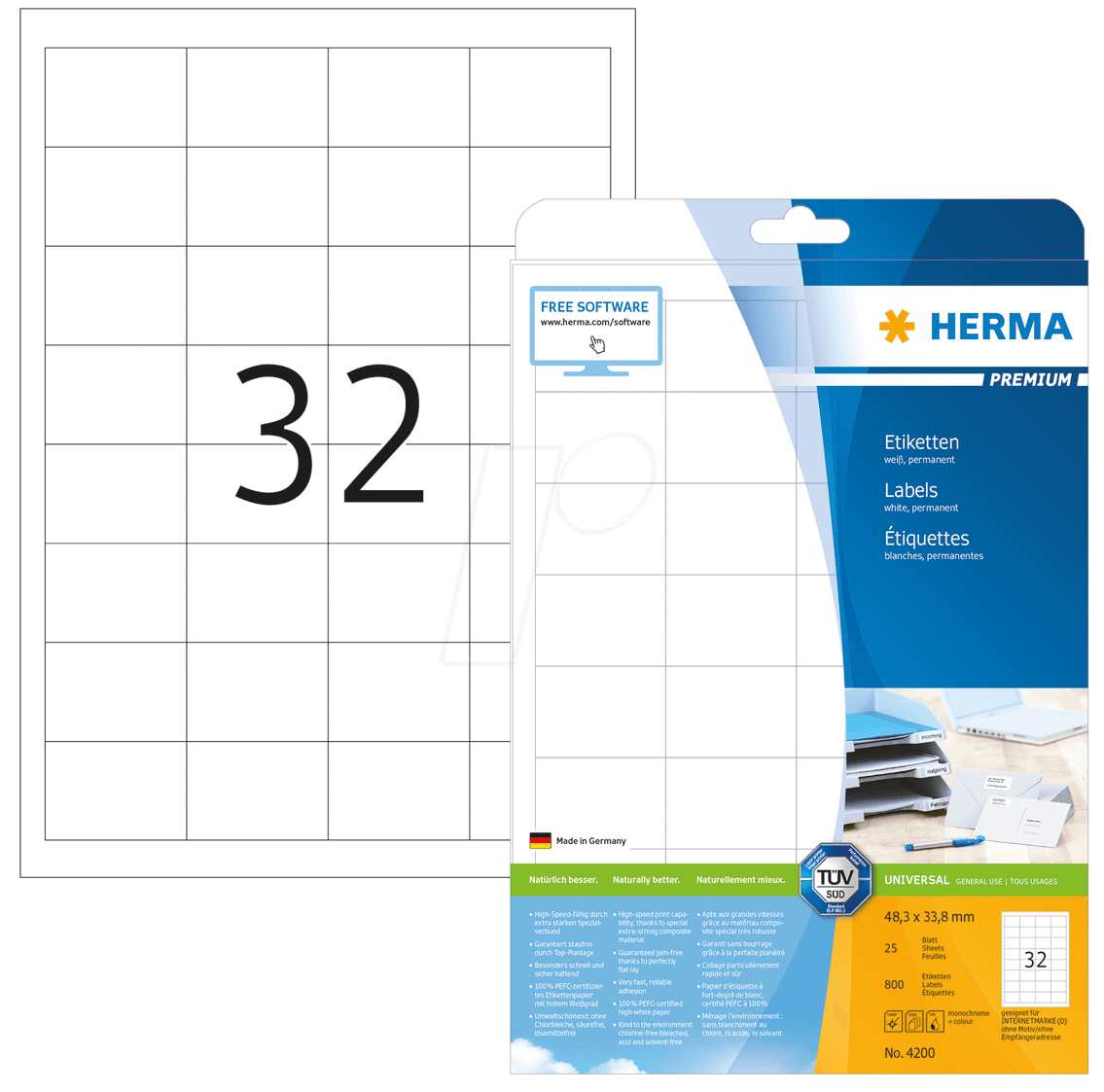 HERMA 4200 - PREMIUM Etiketten A4, 48,3 x 33,8 mm, weiß, permanent haftend