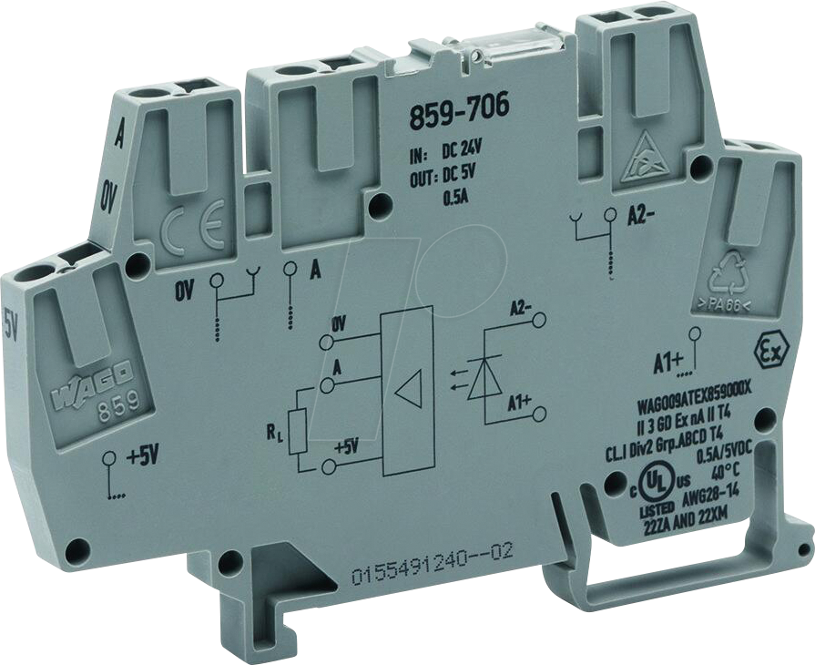 WAGO 859-706 - Optokopplermodul, E: DC 24 V, 0,5 A, Frequenz 10 kHz, grau
