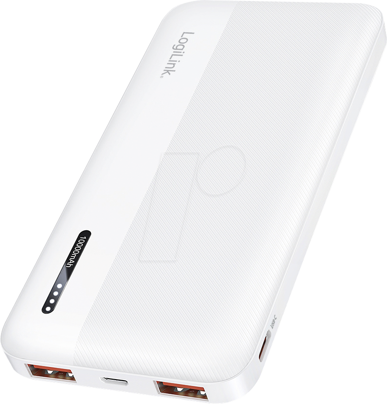LOGILINK PA0372W - Powerbank, LiPo, 10000 mAh, 20 W, 2x USB-A, 1x USB-C, weiß