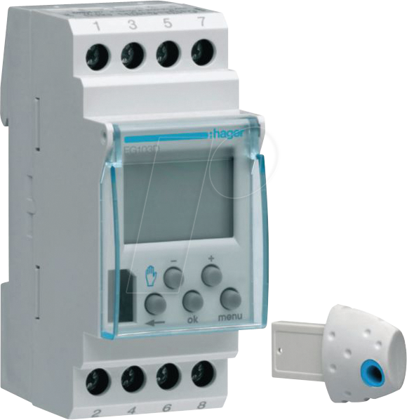 HAGER EG103D - Wochenschaltuhr, 1 Wechslerkontakt, 16 A, 2 PLE, digital, DCF77