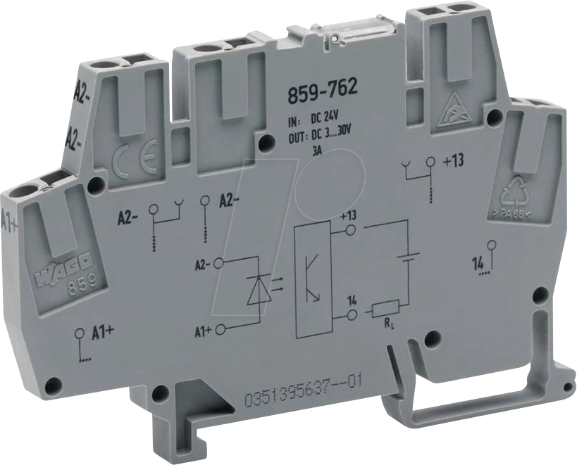 WAGO 859-762 - Optokopplermodul, E: DC 24 V, A: DC 3 … 30 V, 3 A, grau