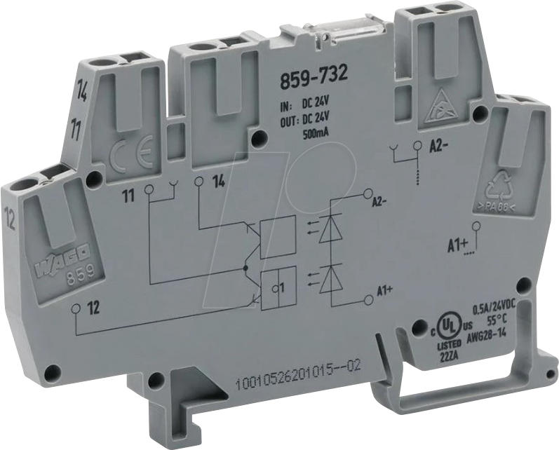 WAGO 859-732 - Optokopplermodul, E: DC 24 V, A: DC 3 … 30 V, 0,5 A, 1 Wechsler