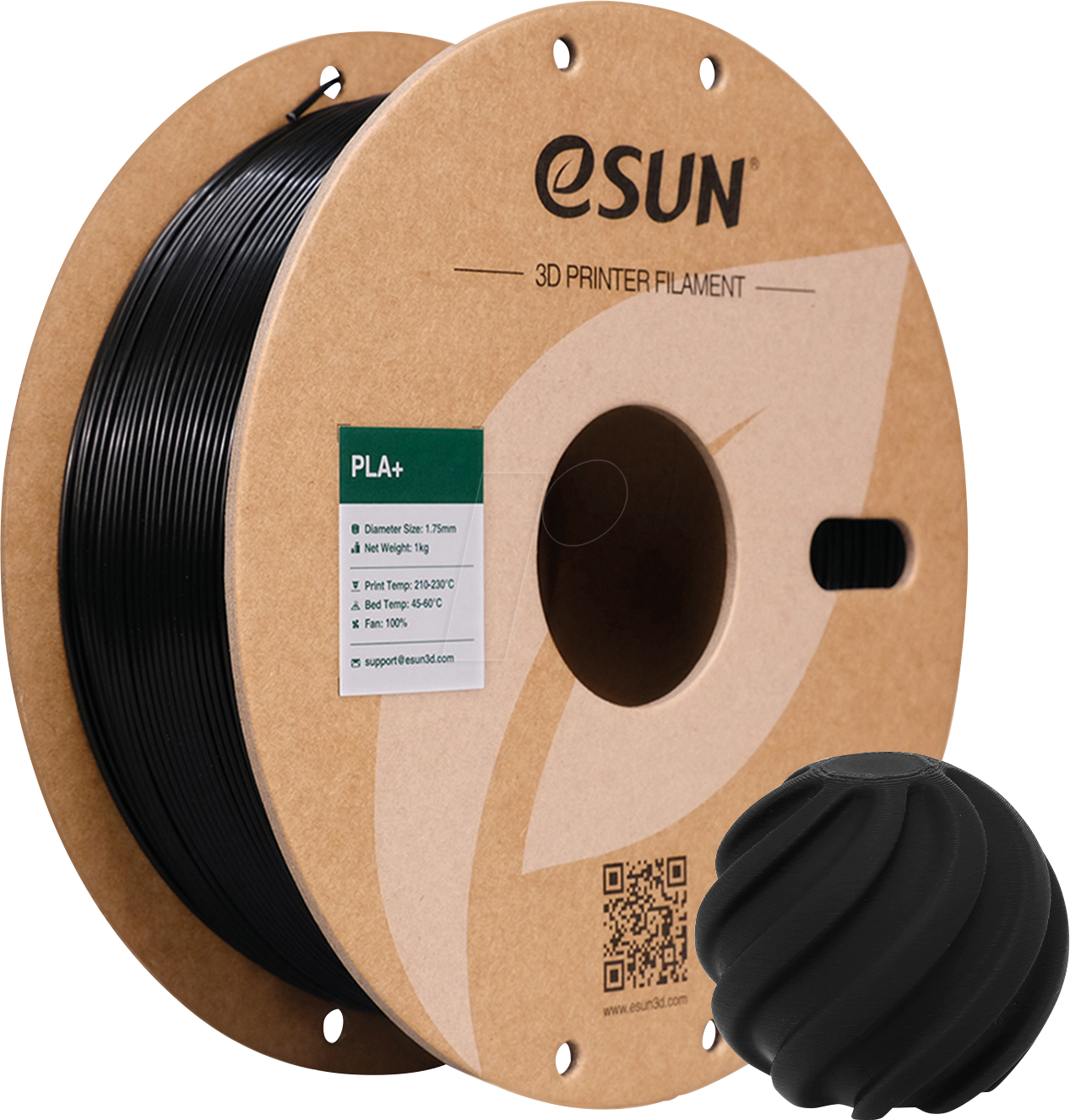 ESUN 72219021 - Filament, PLA+, 1,75 mm, schwarz, 1 kg