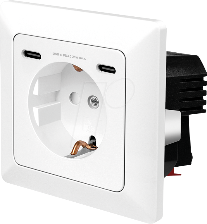 LOGILINK PA0331 - Unterputz-Steckdose, 1x CEE 7/3, 2x USB-C, 25 W, weiß