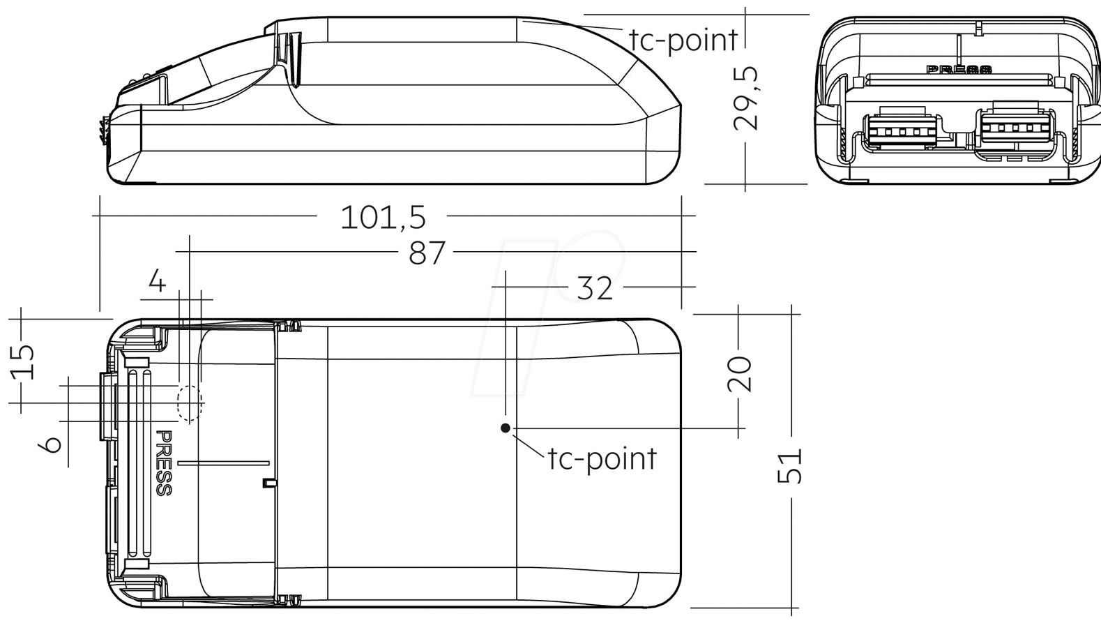 TRDO 28003347 - LED-Trafo, 44 W, 27-42 V, 1050 mA, dimmbar