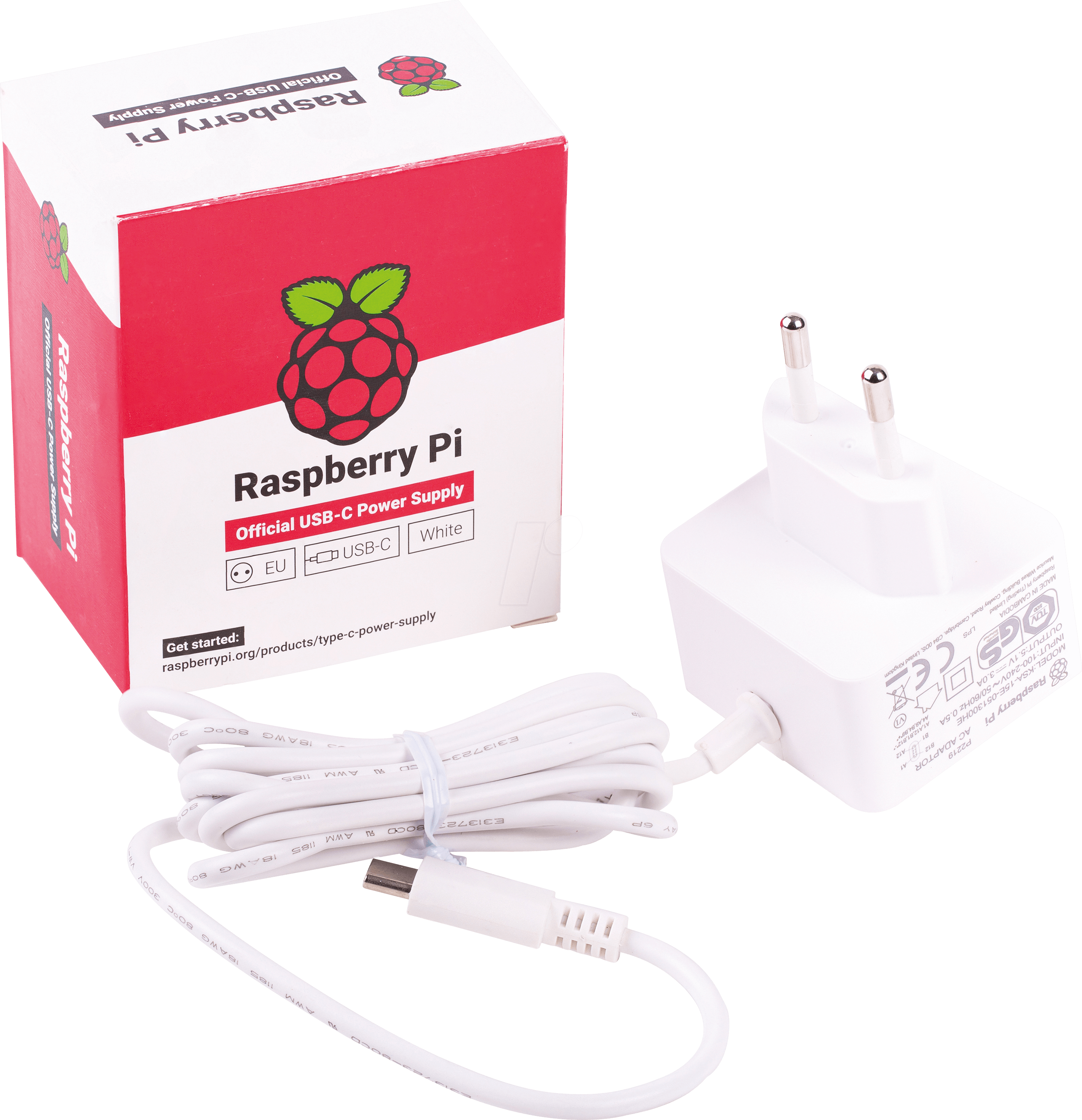 RPI PS 15W WT EU - Raspberry Pi - Netzteil, 5,1 V, 3,0 A, USB Type-C, EU-Stecker, w