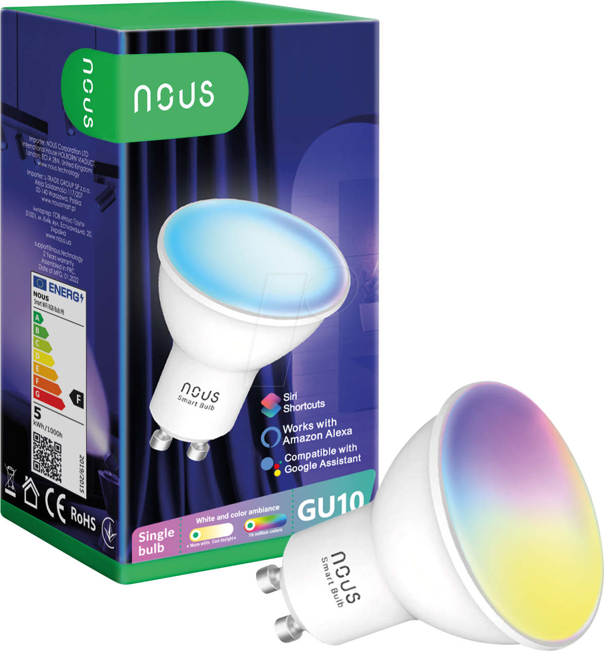 NOUS P8 - Smart Light Lampe, GU10, 4,5 W, RGB, WLAN