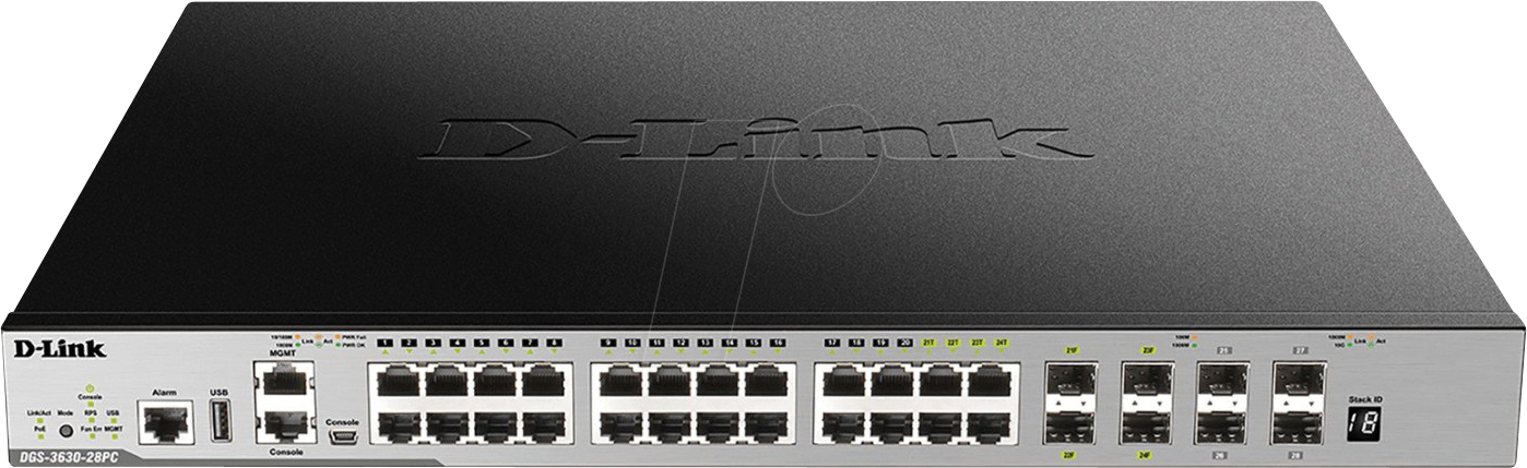 D-LINK G363028PC - Switch, 28-Port, Gigabit Ethernet, PoE+, RJ45/SFP, SFP+