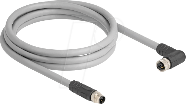 DELOCK 80543 - M12 Kabel L-kodiert 5 Pin Stecker> Buchse rechts gewinkelt PUR