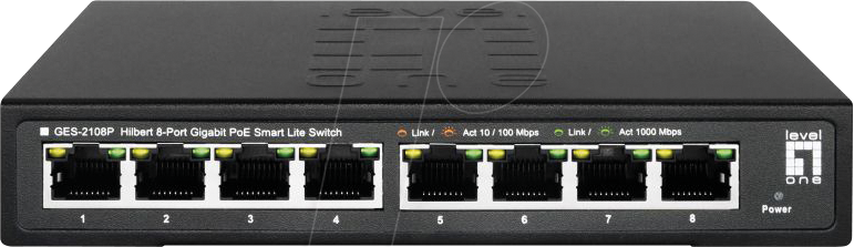 LEVELONE GE2108P - Switch, 8-Port, Gigabit Ethernet, PoE+