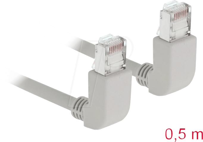 DELOCK 83513 - Patchkabel Cat.6A S/FTP oben/oben gewinkelt 0,5 m