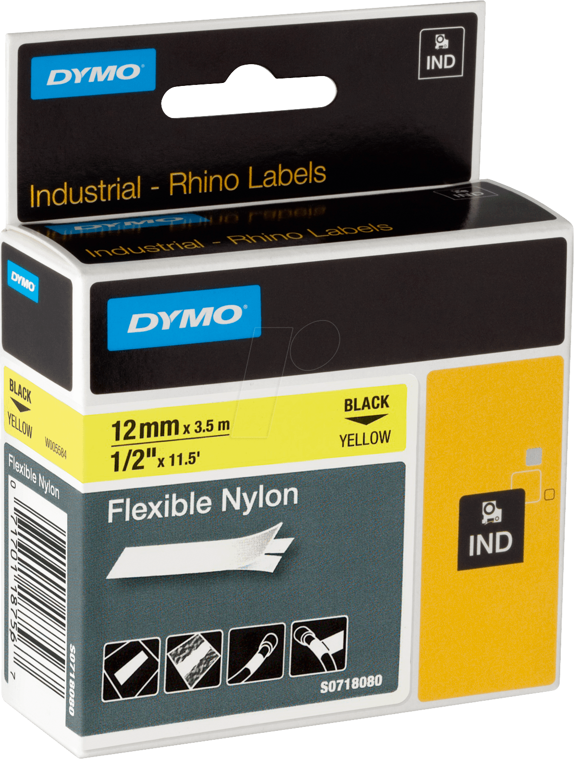 DYMO IND 18490 - DYMO IND Nylon, 12mm, schwarz/gelb