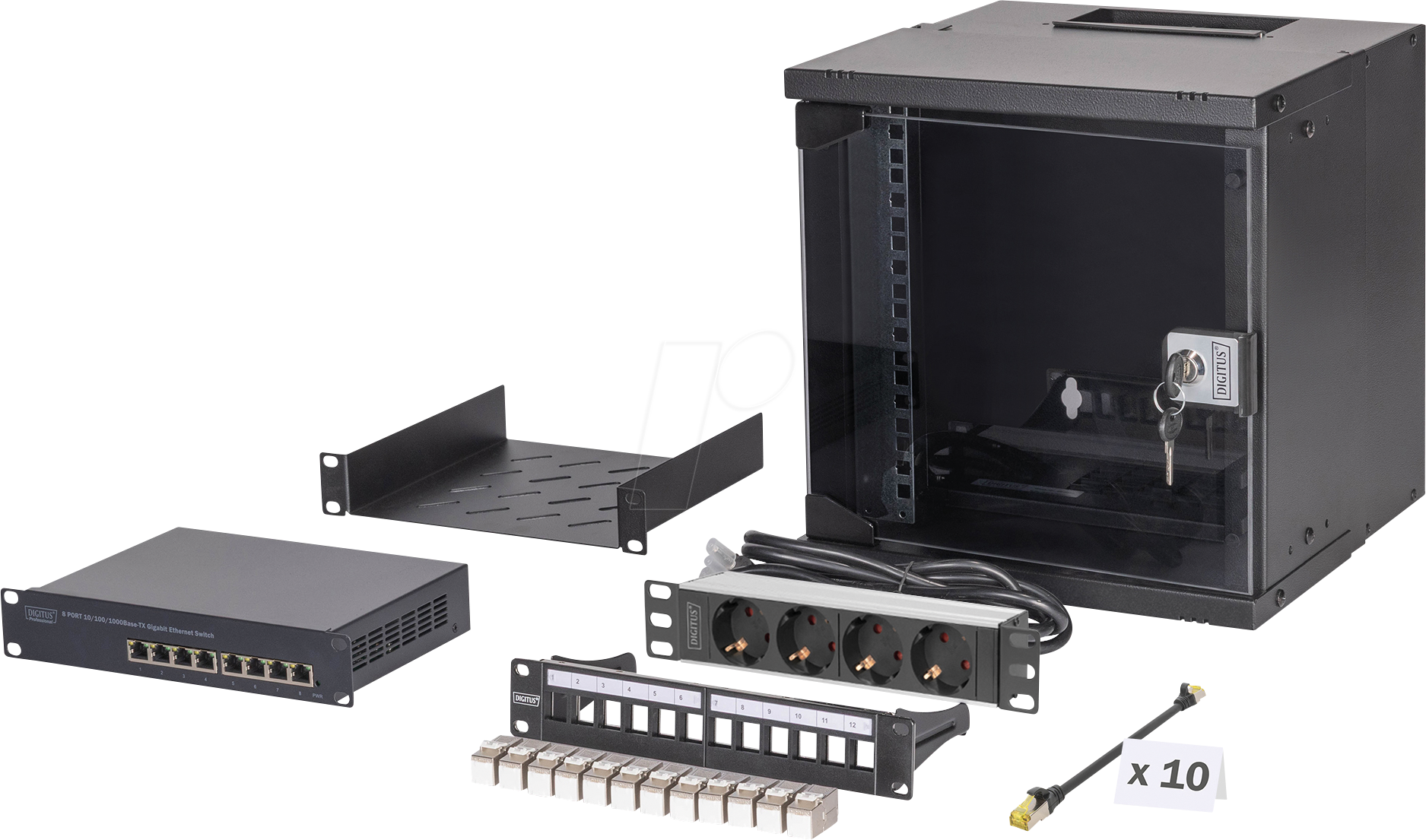 DIGI DN-49101SET - 10'' Wandgehäuse, 6HE, 300 mm Tiefe, schwarz, Set