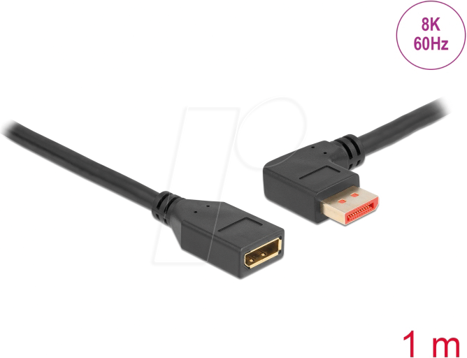 DELOCK 87073 - DisplayPort 1.4 Verlängerung, 8K @60 Hz, 90° links gewinkelt, 1