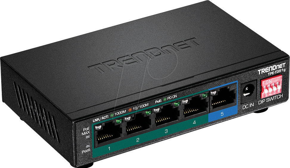 Thumbnail - TRN TPE-TG51G - Switch, 5-Port, Gigabit Ethernet, PoE+
