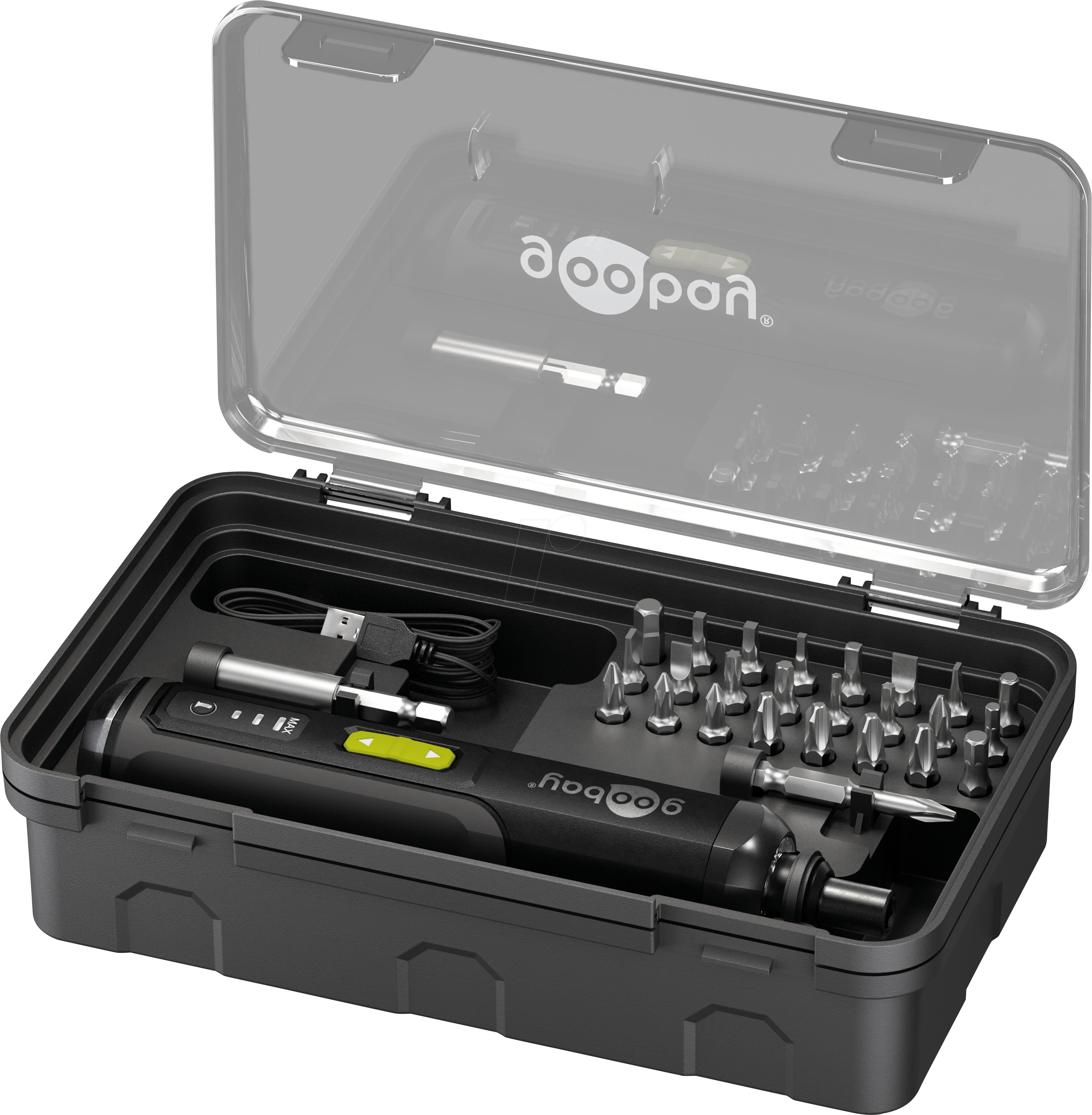 GOOBAY 77816 - Akku-Schrauber Mini, 5 V, 1500 mAh, 28-teiliges Zubehör mit LED