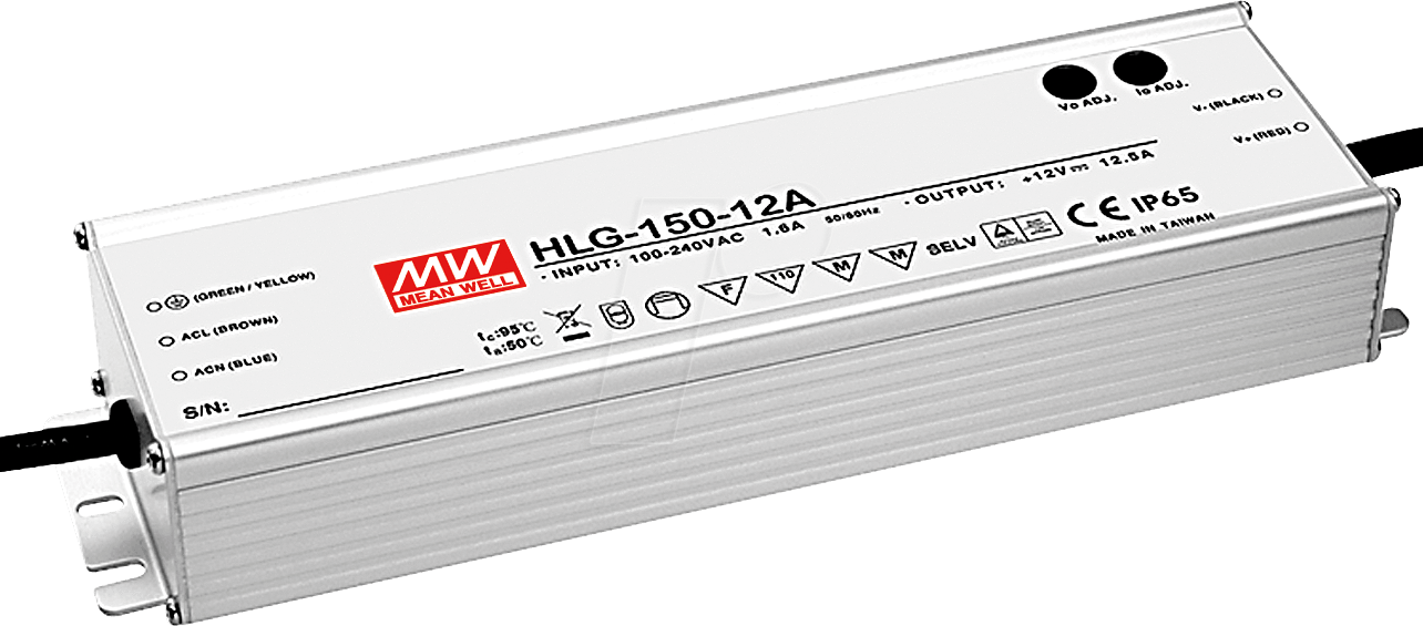 Thumbnail - MW HLG-150H-12B - LED-Trafo, 150 W, 12 V DC, 12500 mA, dimmbar, 3-in-1