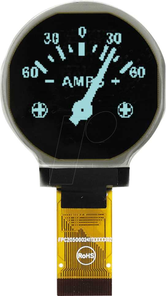 EA W128128-XRLB - Runde Grafik-OLED, 1,2 Zoll, 37mm, 128x128 Dot, blau