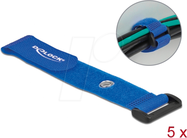 Thumbnail - DELOCK 19546 - Klett-Kabelbinder mit Schlaufe und Öse L 190 x B 25 mm blau 5 St