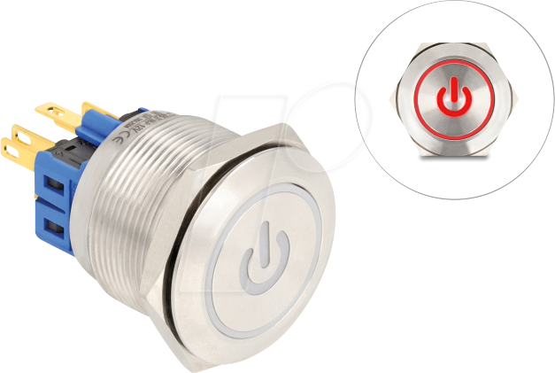 DELOCK 20987 - Drucktaster Edelstahl, beleuchtet, LED - Powersymbol / Ring, rot