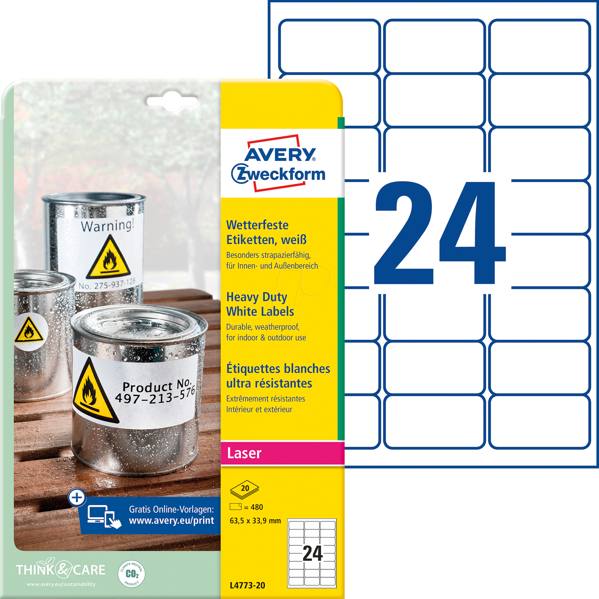 AVZ L4773-8 - Folien-Etiketten, wasserfest, 63,5 x 33,9 mm