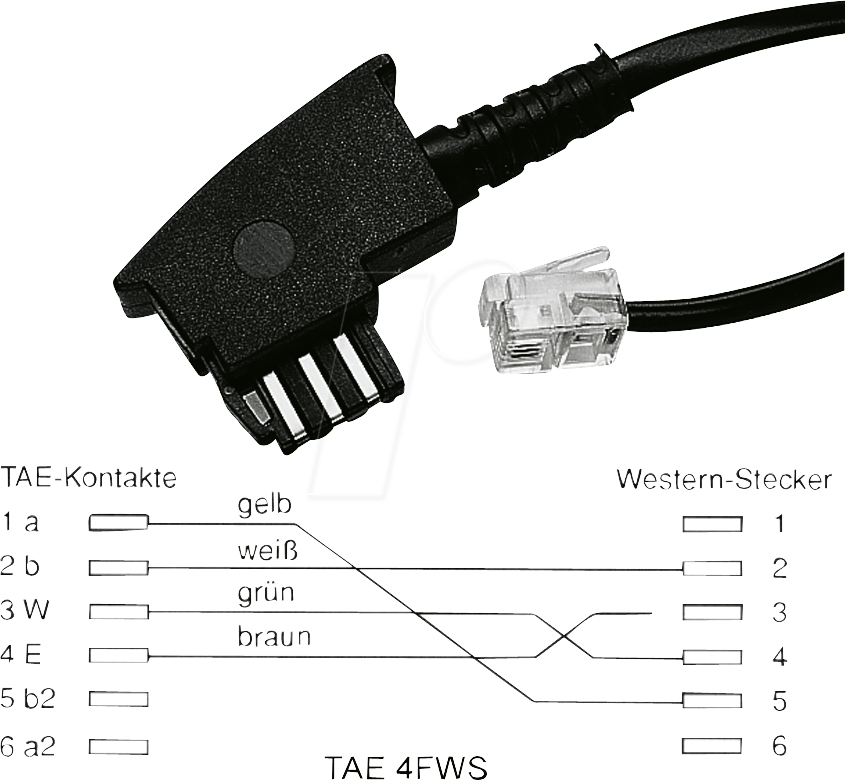 TAE 4FWS 10M - TAE Anschlusskabel, F Stecker / Modular Stecker, 10 m