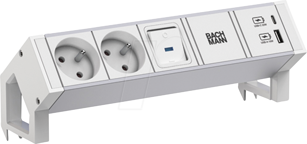 BACH 937.410 - DESK2 ALU WHITE 2xUTE 1xUSB A/C 22W 1xSchalter 0,2m