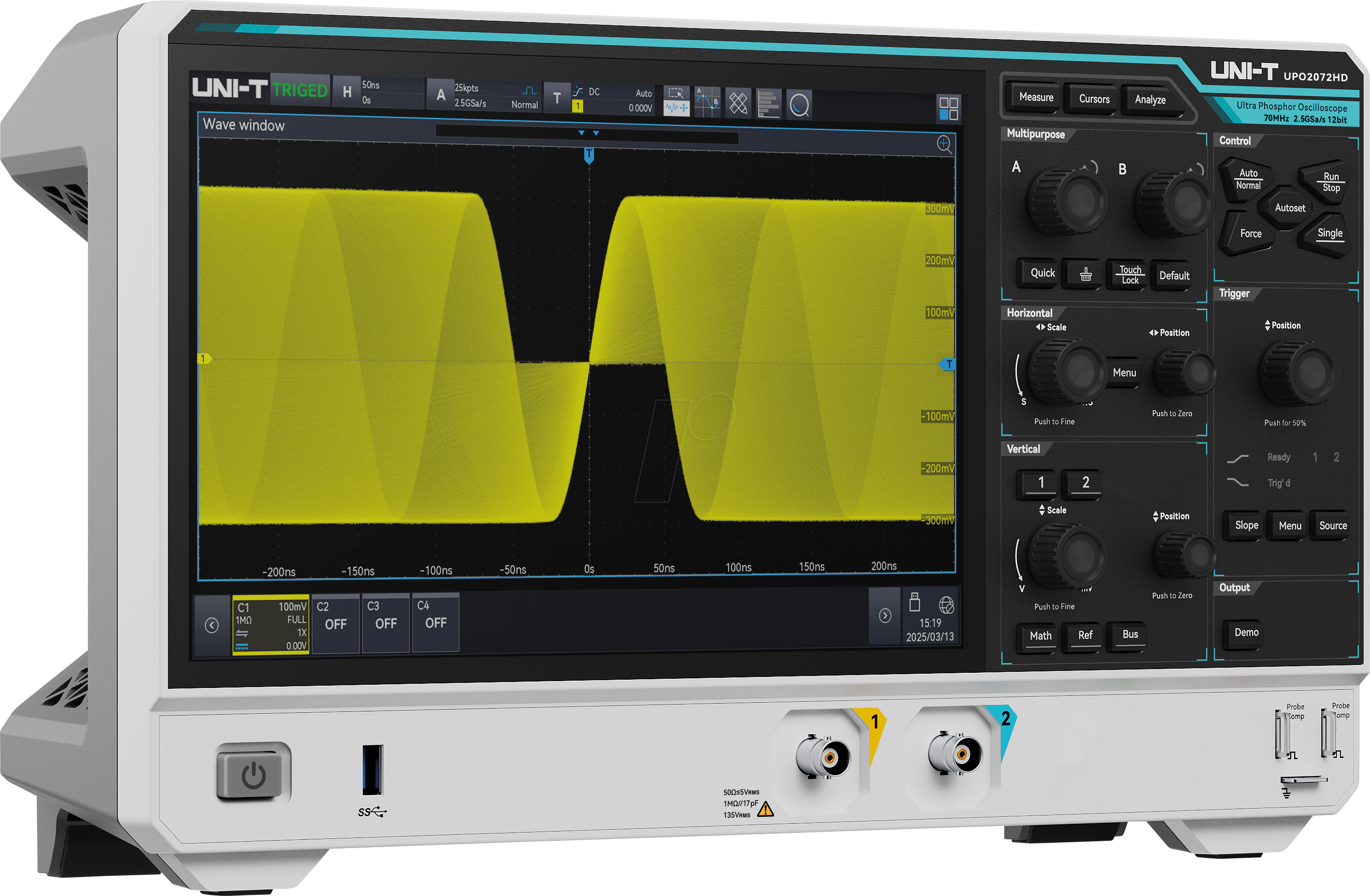 UT UPO2072HD - Digital-Speicher-Oszilloskop, 70 MHz, 2 Kanäle, 12-Bit