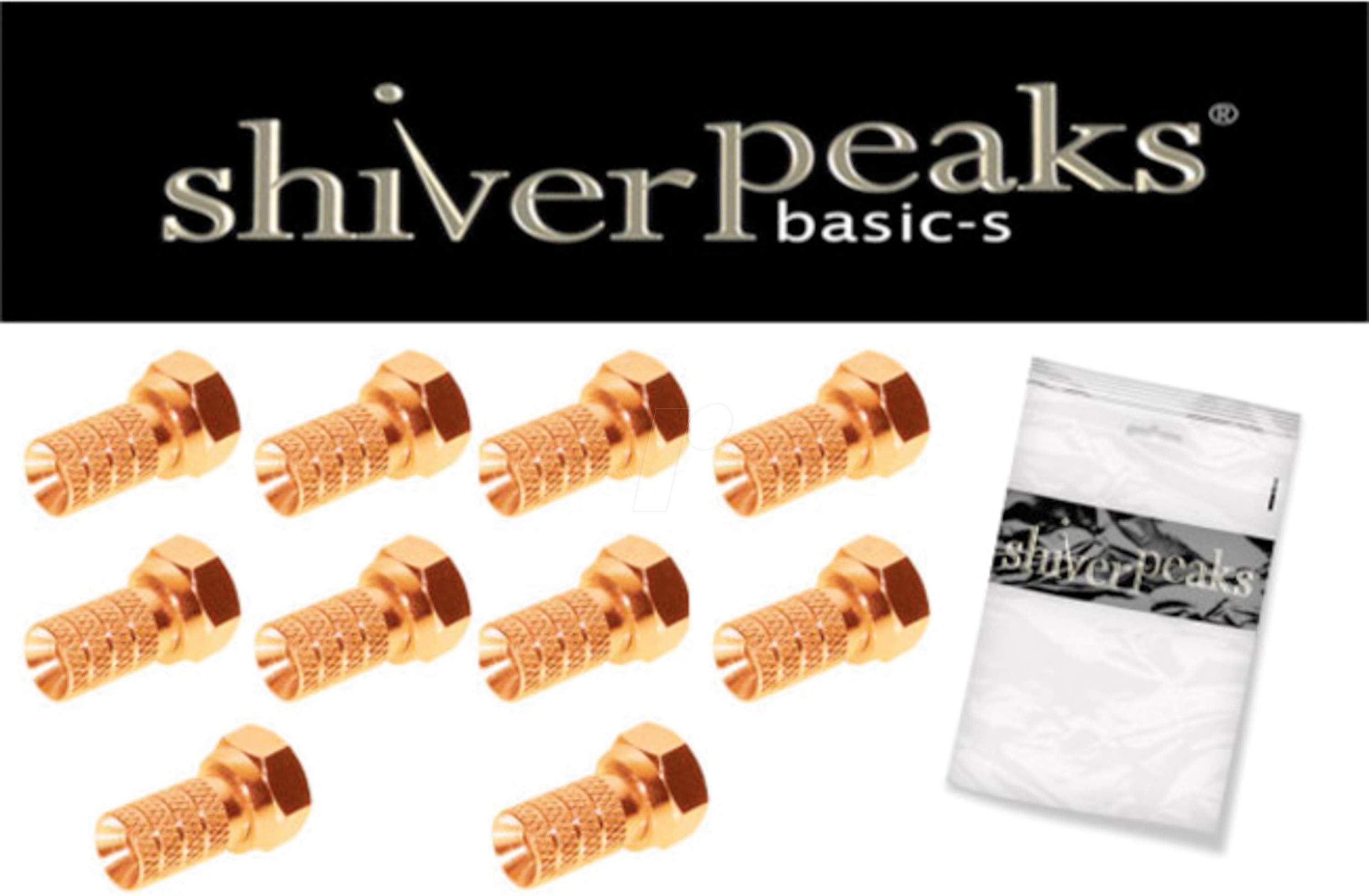 SHVP 85002-10AG - F-Stecker, 4,0 vergoldet, mit großer Mutter, 10 Stück