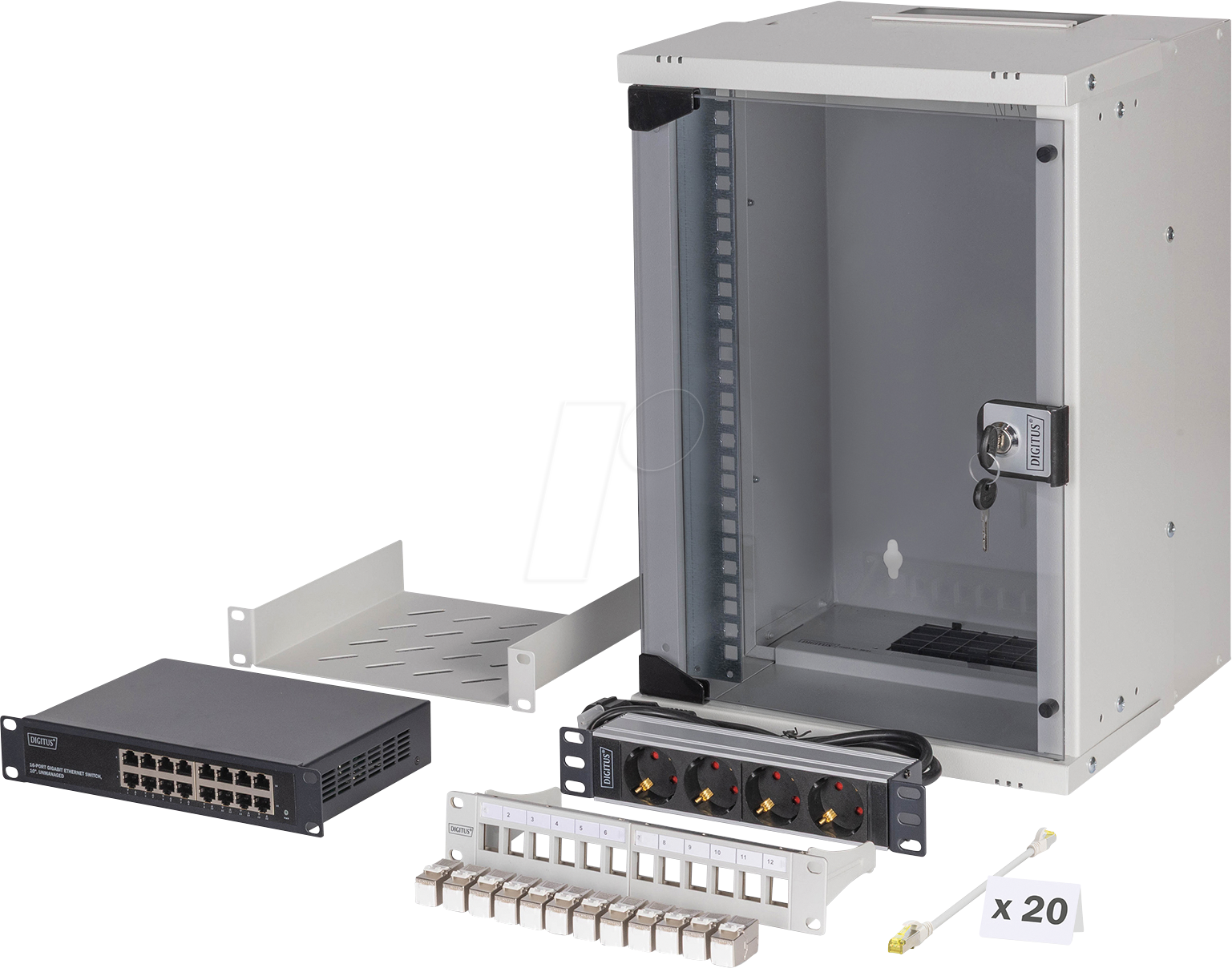 DIGI DN-49102SET - 10'' Wandgehäuse, 9HE, 300 mm Tiefe, grau, Set