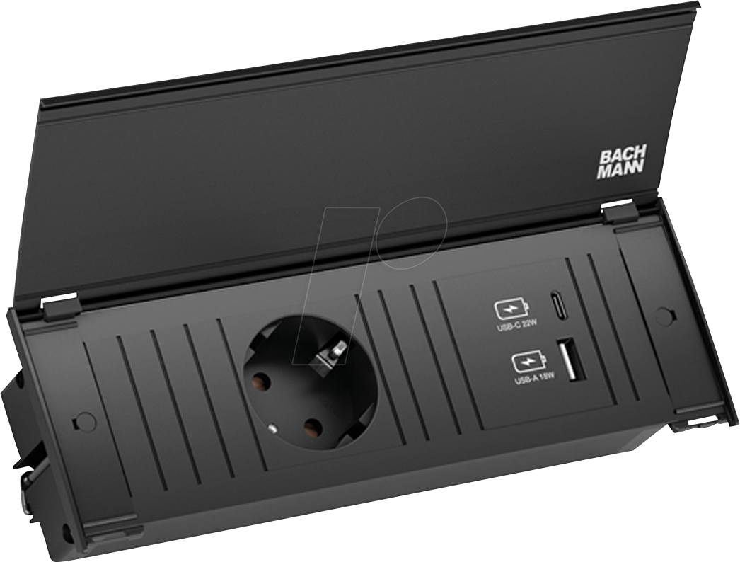 BACH 927.711 - KAPSA Set Steckdoseneinheit + Deckel, 1-fach, USB A&C 22W