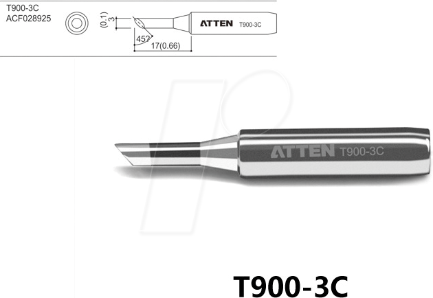 ATTEN T900-3C - Lötspitze, 3,0 mm, 45° angeschrägt, gerade
