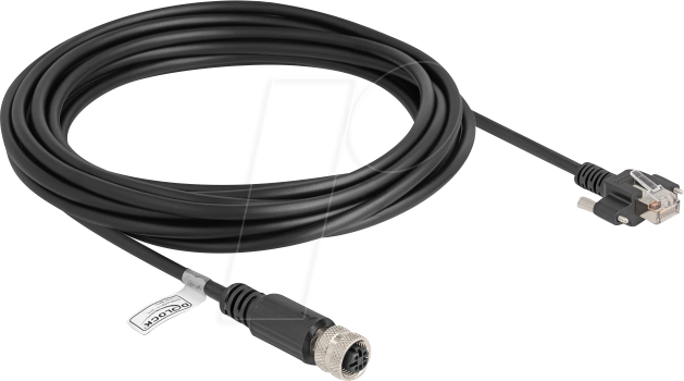 DELOCK 80451 - M12 Kabel D-kodiert 4 Pin Buchse zu RJ45 Stecker , 5 m