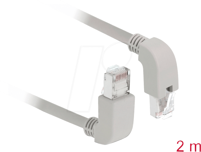 DELOCK 85872 - Patchkabel Cat.6A S/FTP oben/unten gewinkelt 2 m