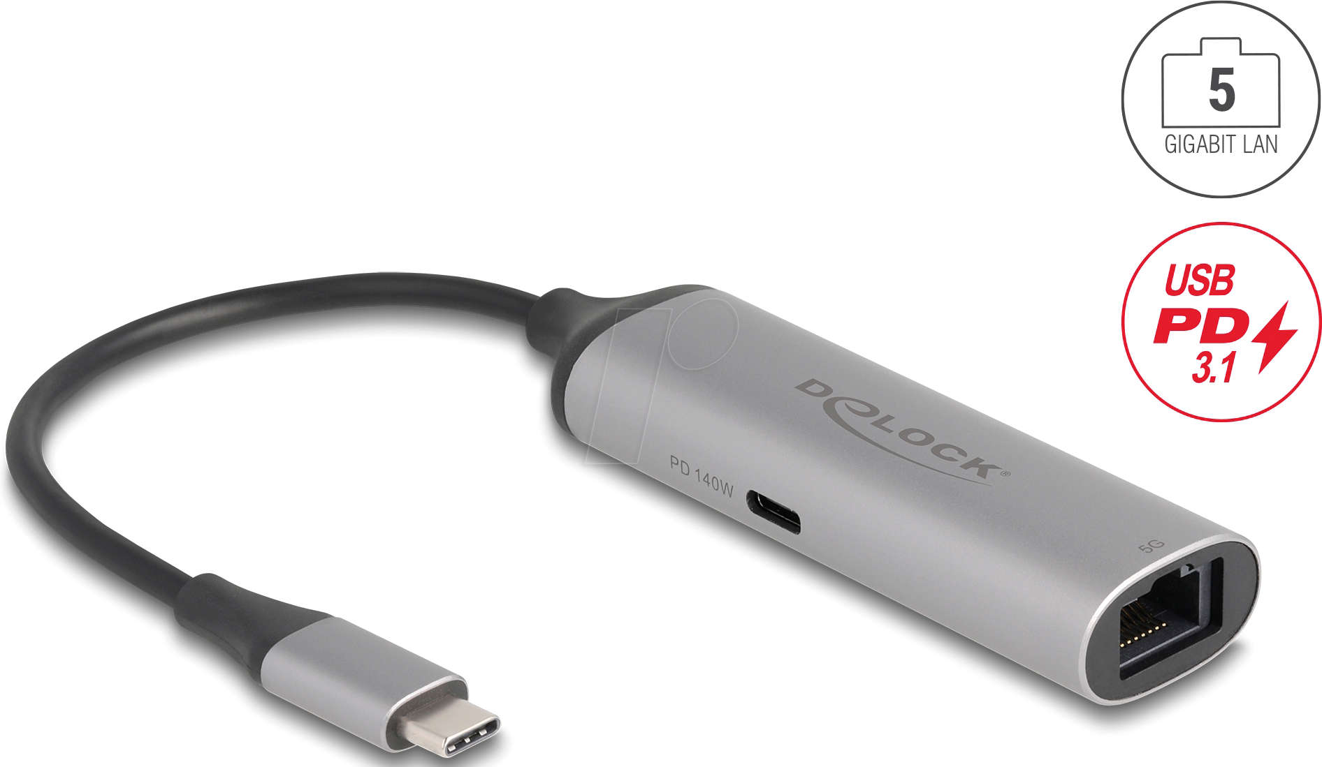 DELOCK 81591 - Netzwerkkarte, USB PD 3.1, 5 Gigabit Ethernet, 1x RJ45