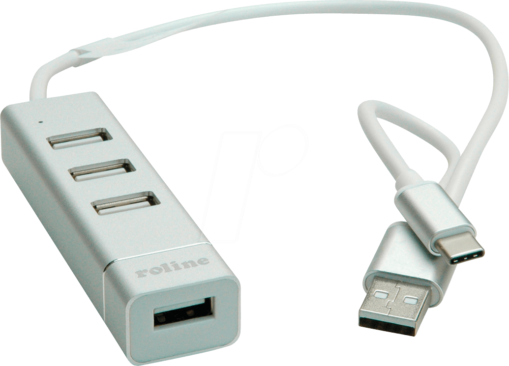 ROLINE 14025037 - USB 2.0 Hub 4 Port, USB-A+C zu 4x USB-A