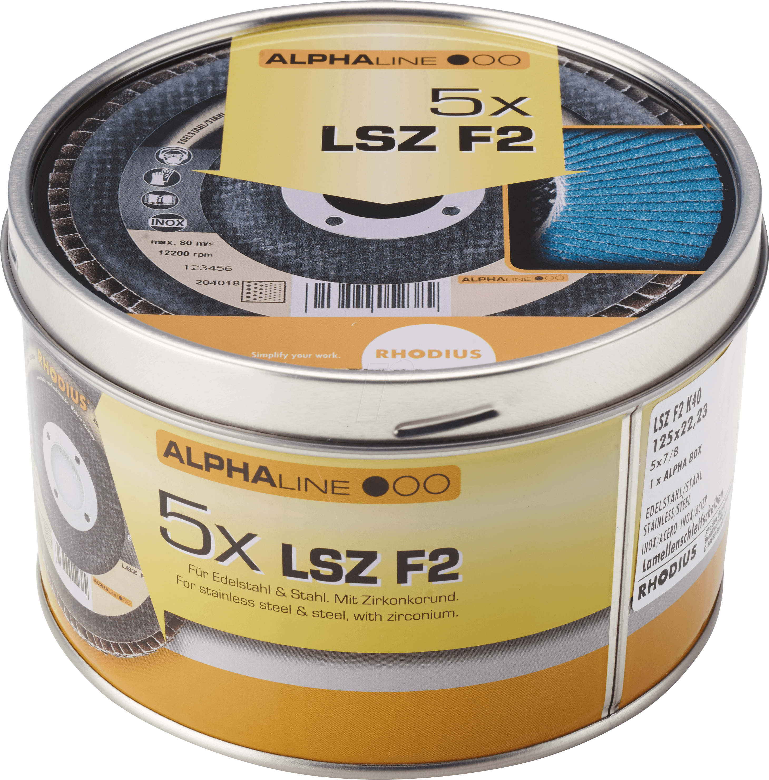 RHO 208533 - Lamellenschleifscheibensatz, Edelstahl, 125 mm, 5-teilig, 40er K