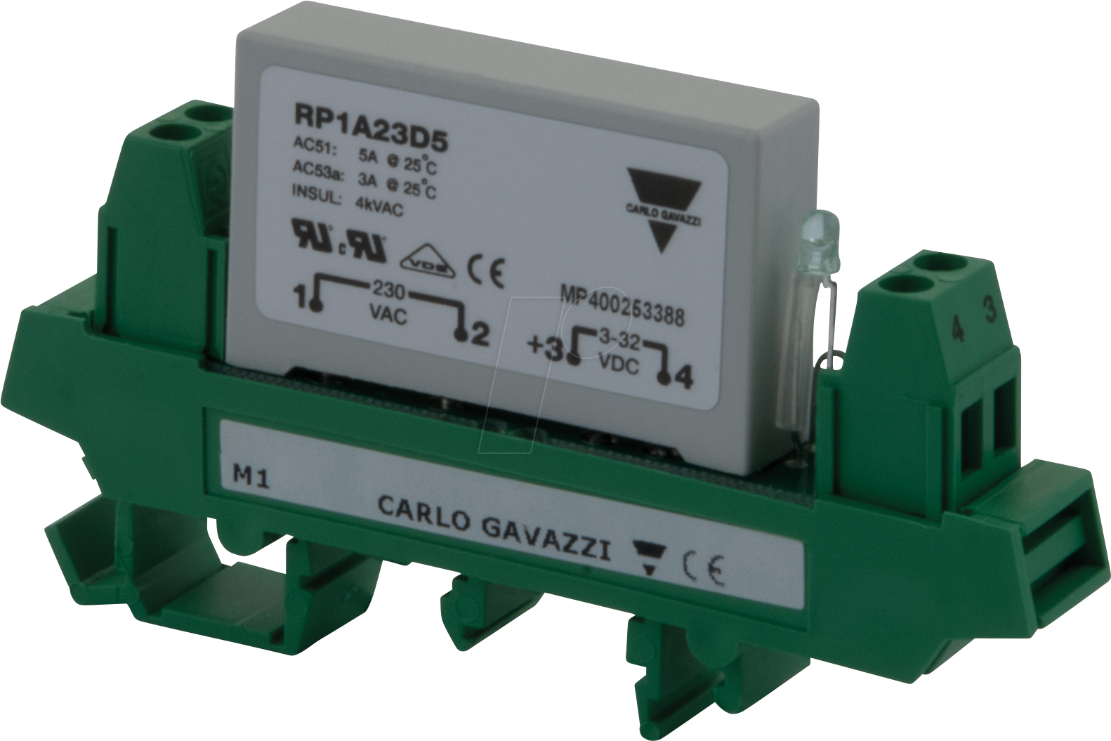 RP1D060D8M1 - Halbleiterrelais mit DIN Adapter und LED, 1-pol, 8 A, 1 - 60 V D