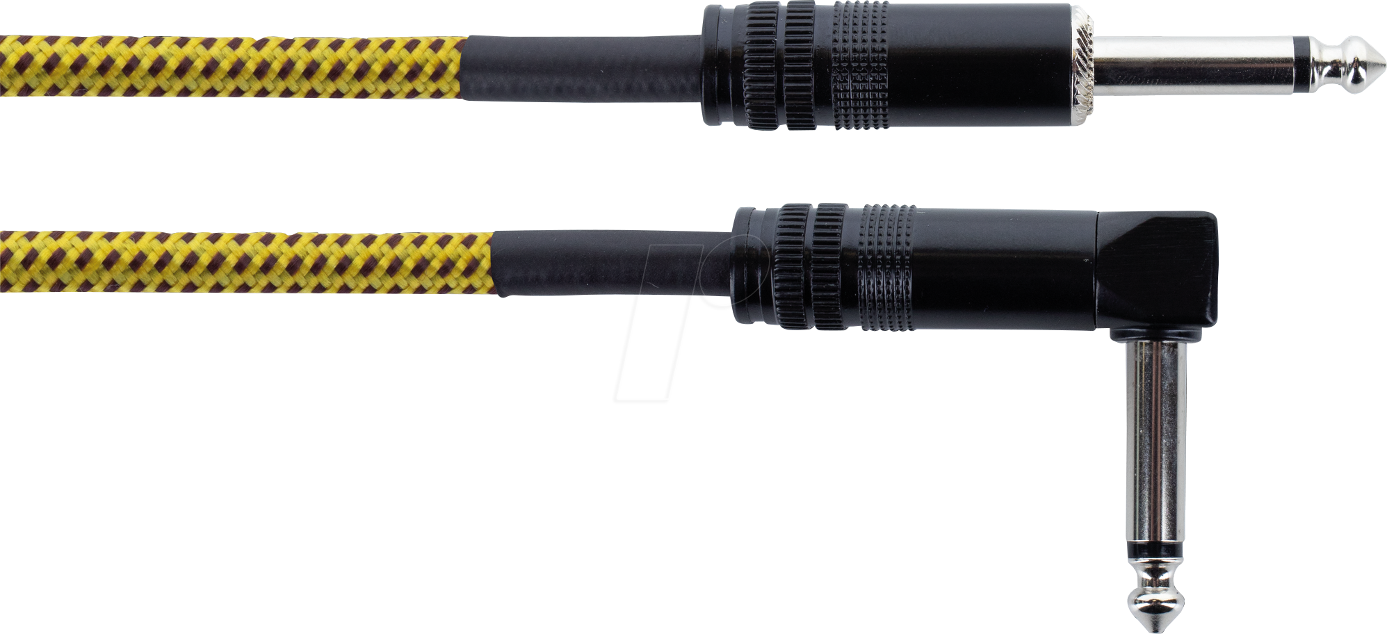 EI 1,5 PR-TW-YE - Audio Kabel, 6,3 mm Mono Klinke, schwarz/gelb Textil, gewinkelt,