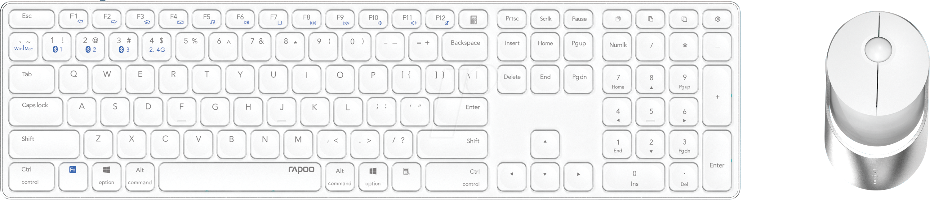 RAPOO 9850M WS - Tastatur-/Maus-Kombination, Bluetooth/Funk, weiß, DE