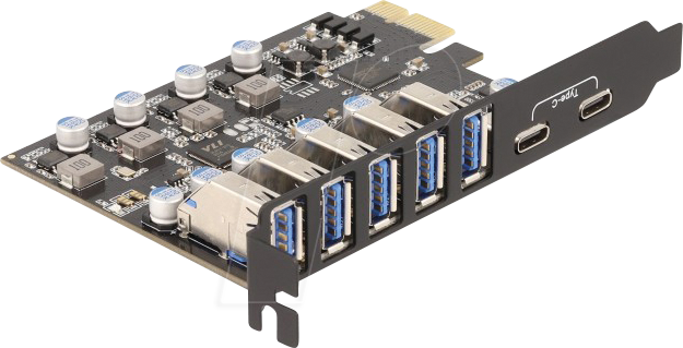 DELOCK 90346 - PCIe x1 > 4x extern USB A, 2x exterm USB C