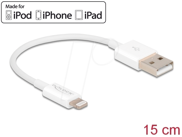 DELOCK 83001 - Ladekabel, USB-A -> Lightning, weiß, 15 cm