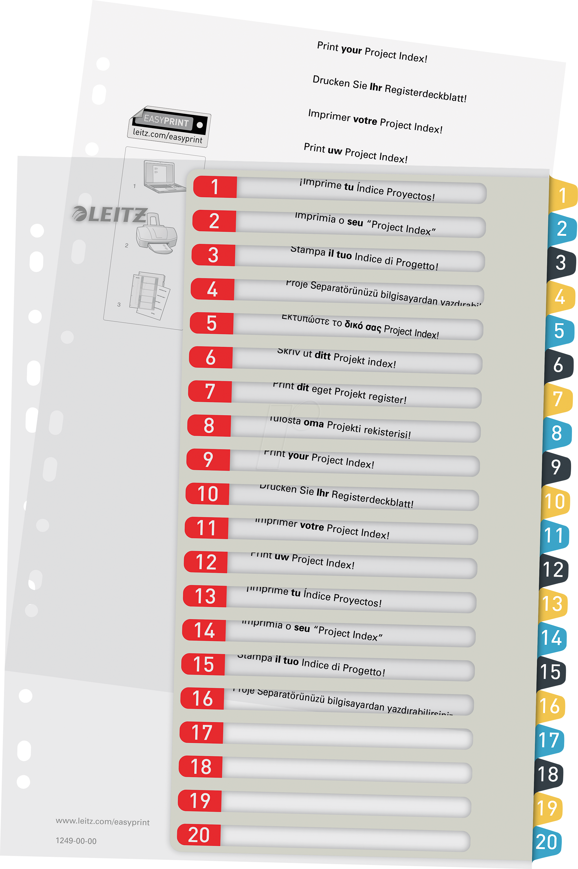 LEITZ 12490000 - Kunststoffregister, PC-beschriftbar, A4 (1-20), Cosy